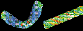 Computer simulated picture of bent carbon nanotubes